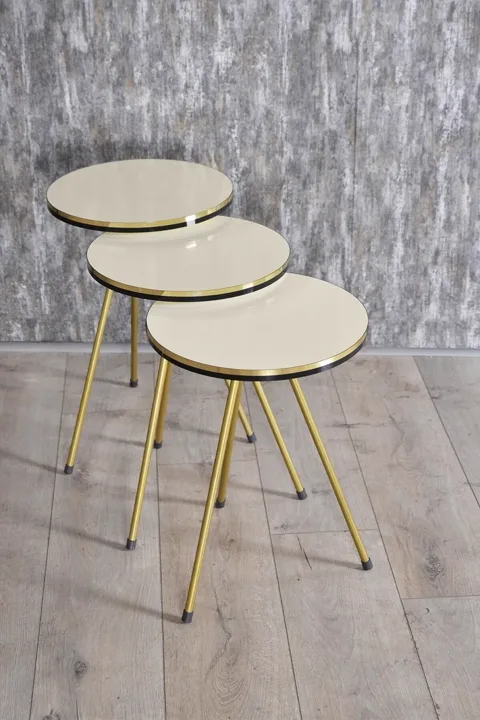 Oval Coffee & Nesting Table Set Gold Metal Legs - Cream