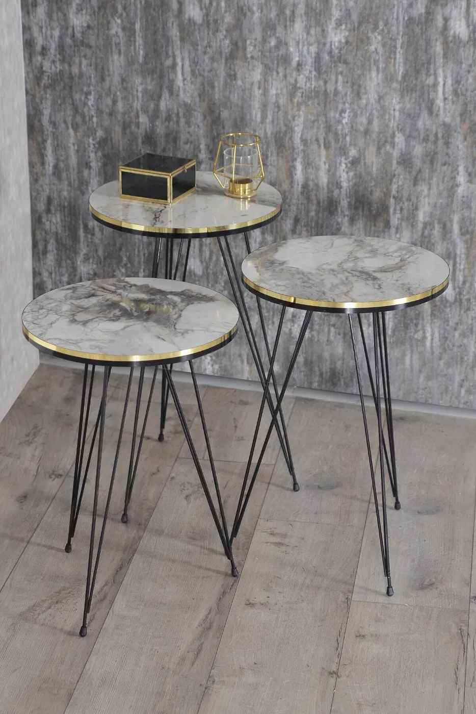 Black Wire Leg Oval 4-Piece Table Set - White Marble Effect