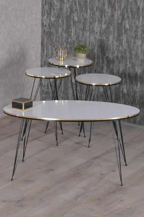 Black Wire Leg Oval 4-Piece Table Set - White