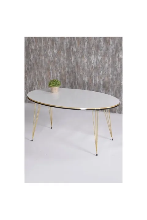 Round 4-Piece Table Set Gold Wire Legs - White Marble Effect 1
