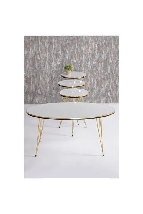 Round 4-Piece Table Set Gold Wire Legs - White Marble Effect 1