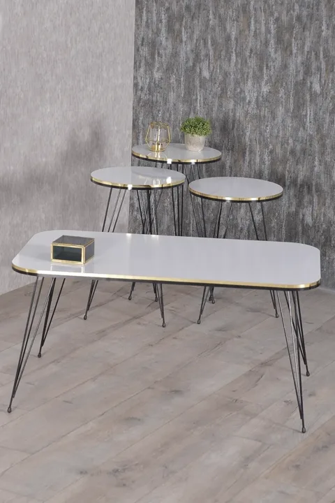 Ensemble de tables rectangulaires 4 pièces à pieds filaires noirs - blanc