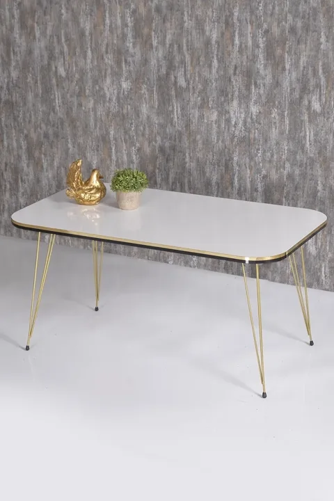 Round 4-Piece Table Set Gold Wire Legs - White