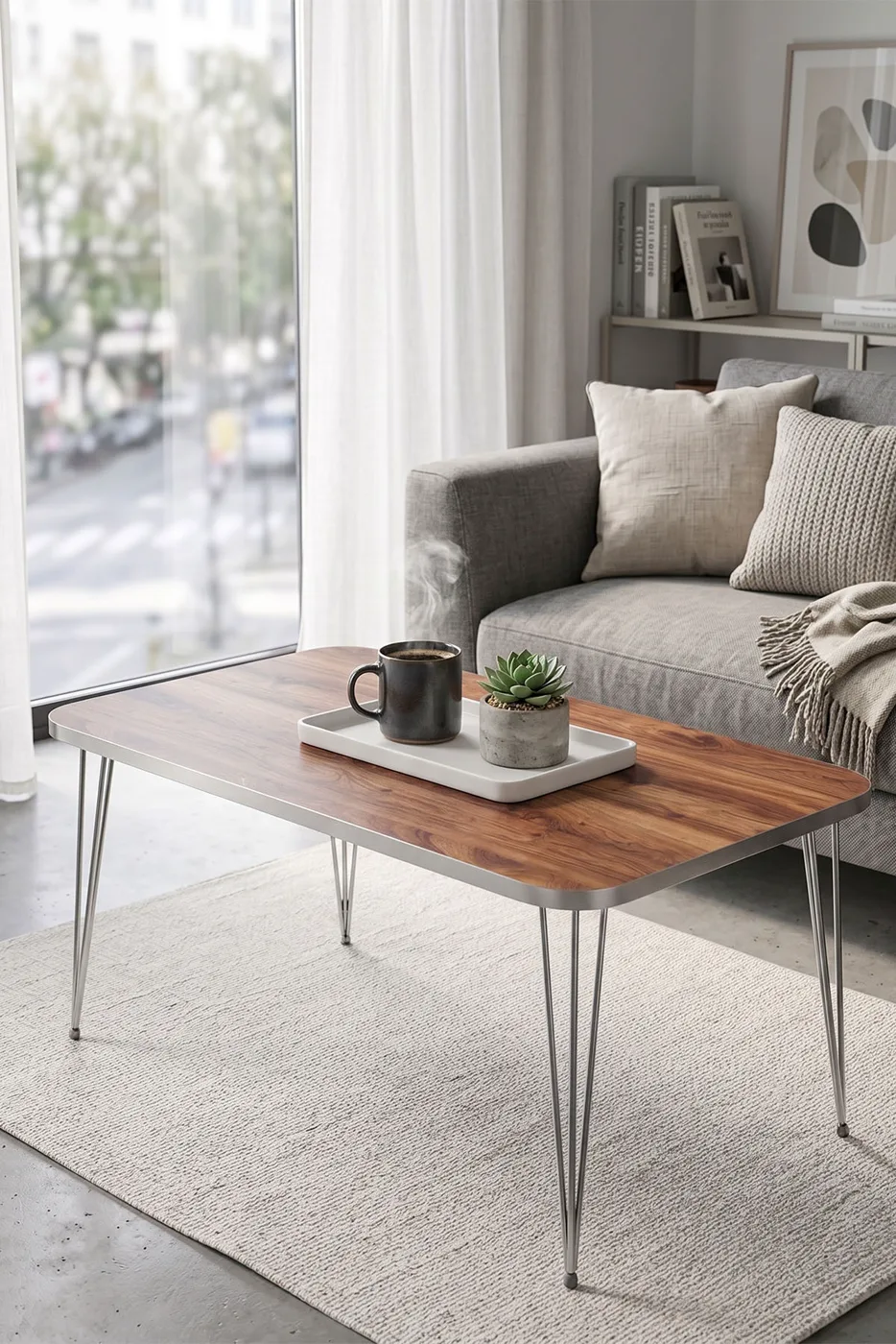 Rectangular Coffee Table Gold Wire Legs - Walnut
