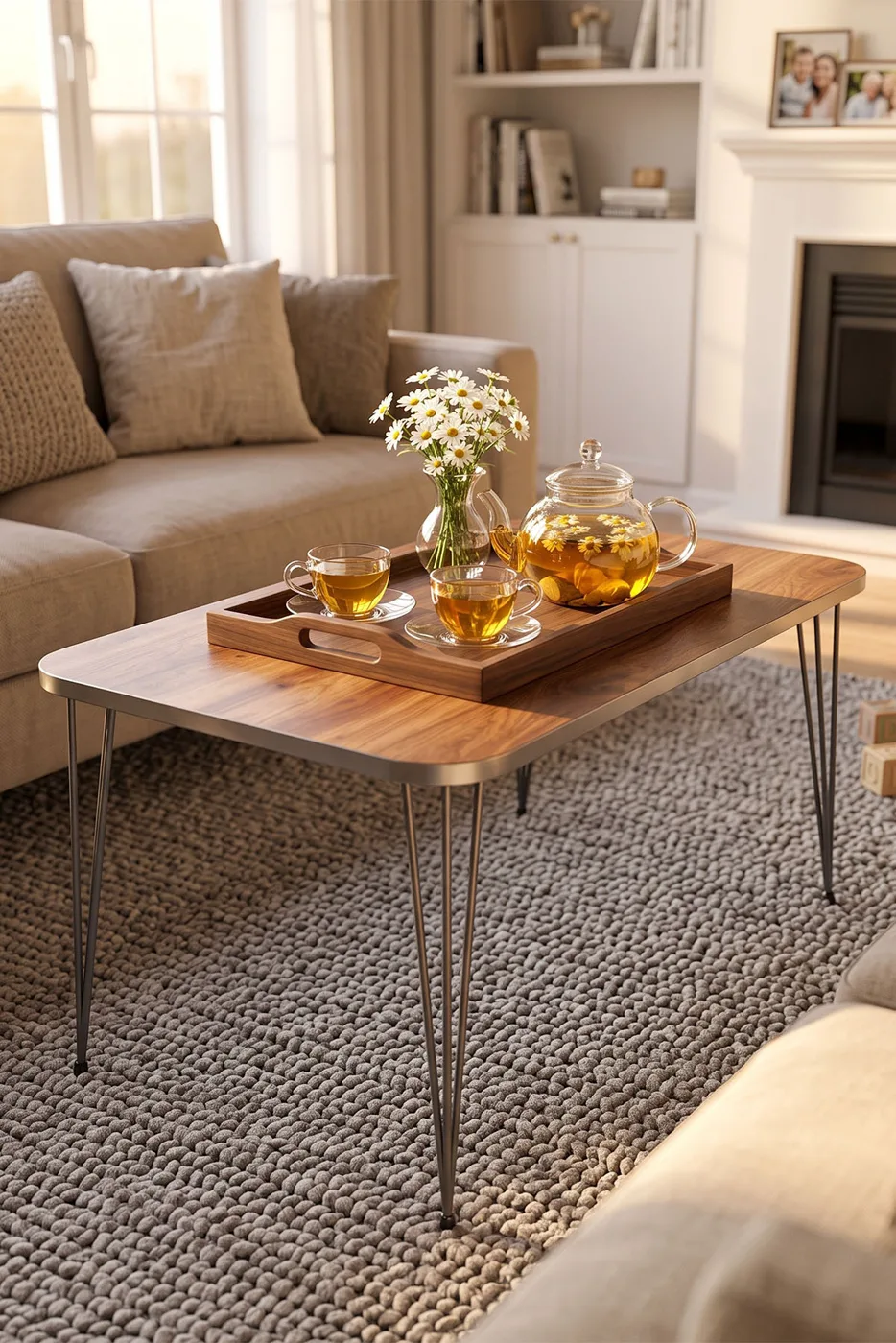 Rectangular Coffee Table Gold Wire Legs - Walnut