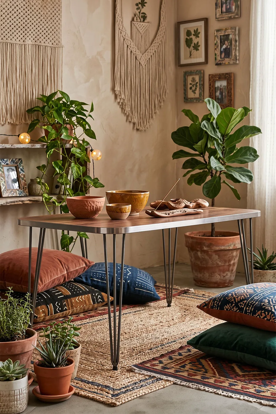 Rectangular Coffee Table Gold Wire Legs - Walnut