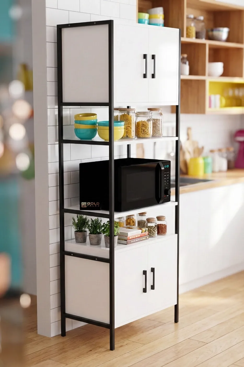 MD Oven Cabinet with Metal Legs, White 64 cm