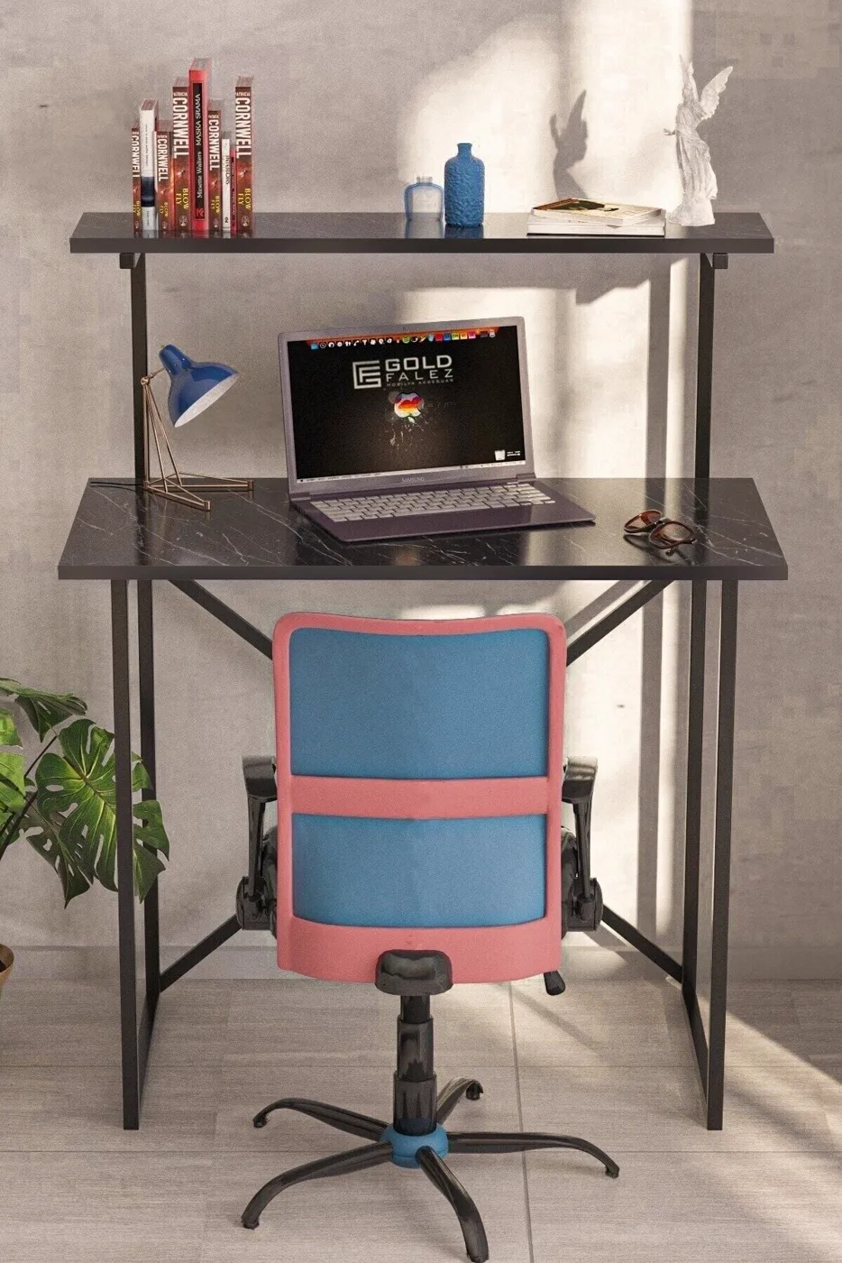 MD Desk with Shelves, Black