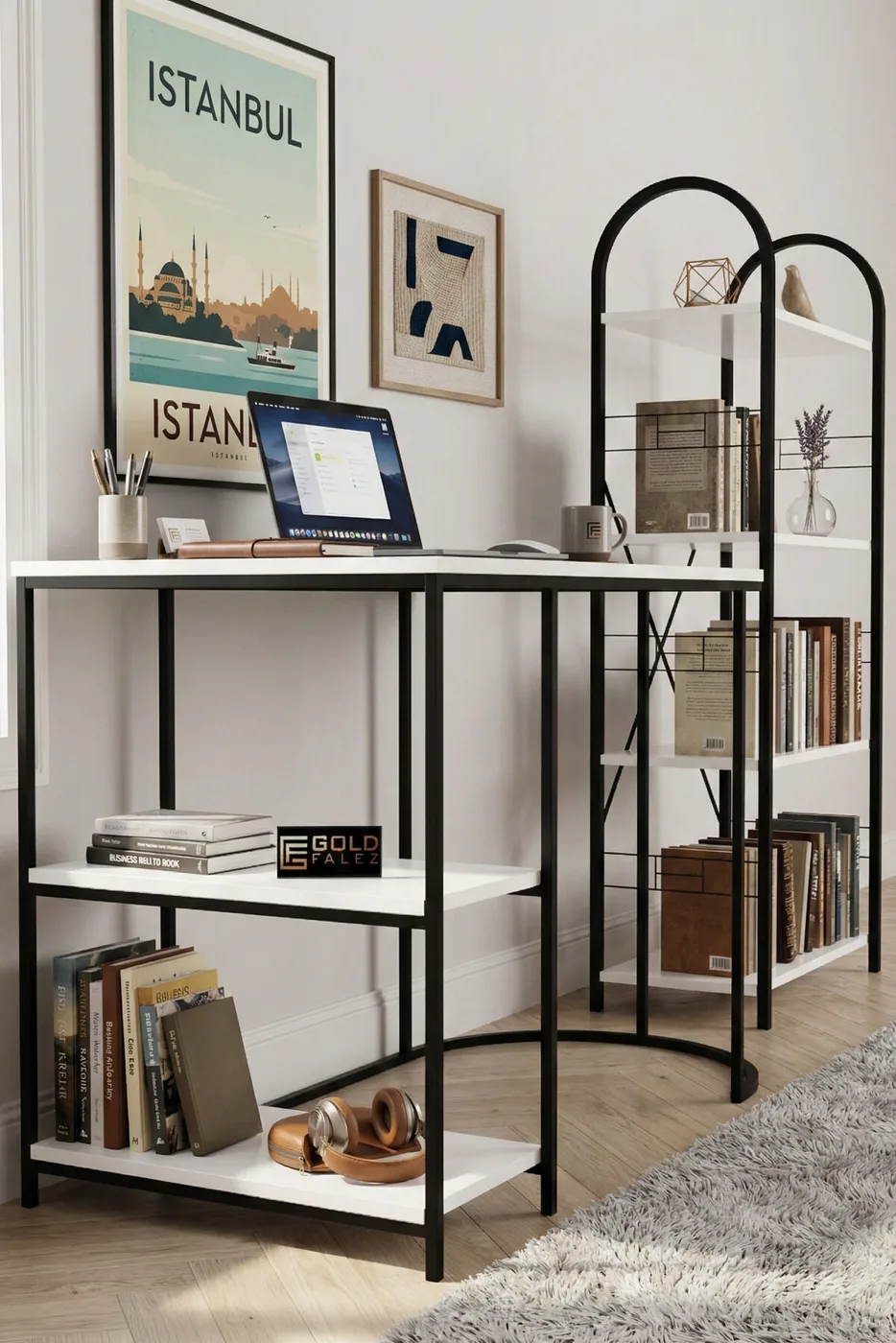 MD Desk and Bookcase Set, White