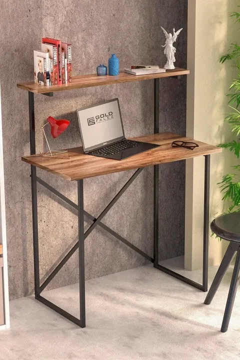 MD Desk with Shelves, Walnut