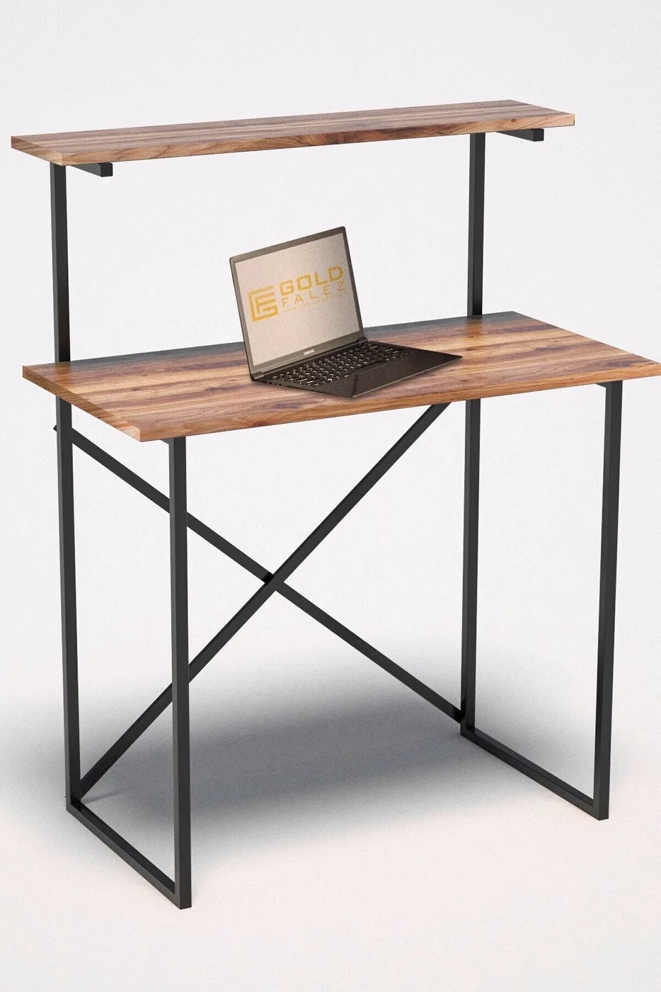 MD Desk with Shelves, Walnut