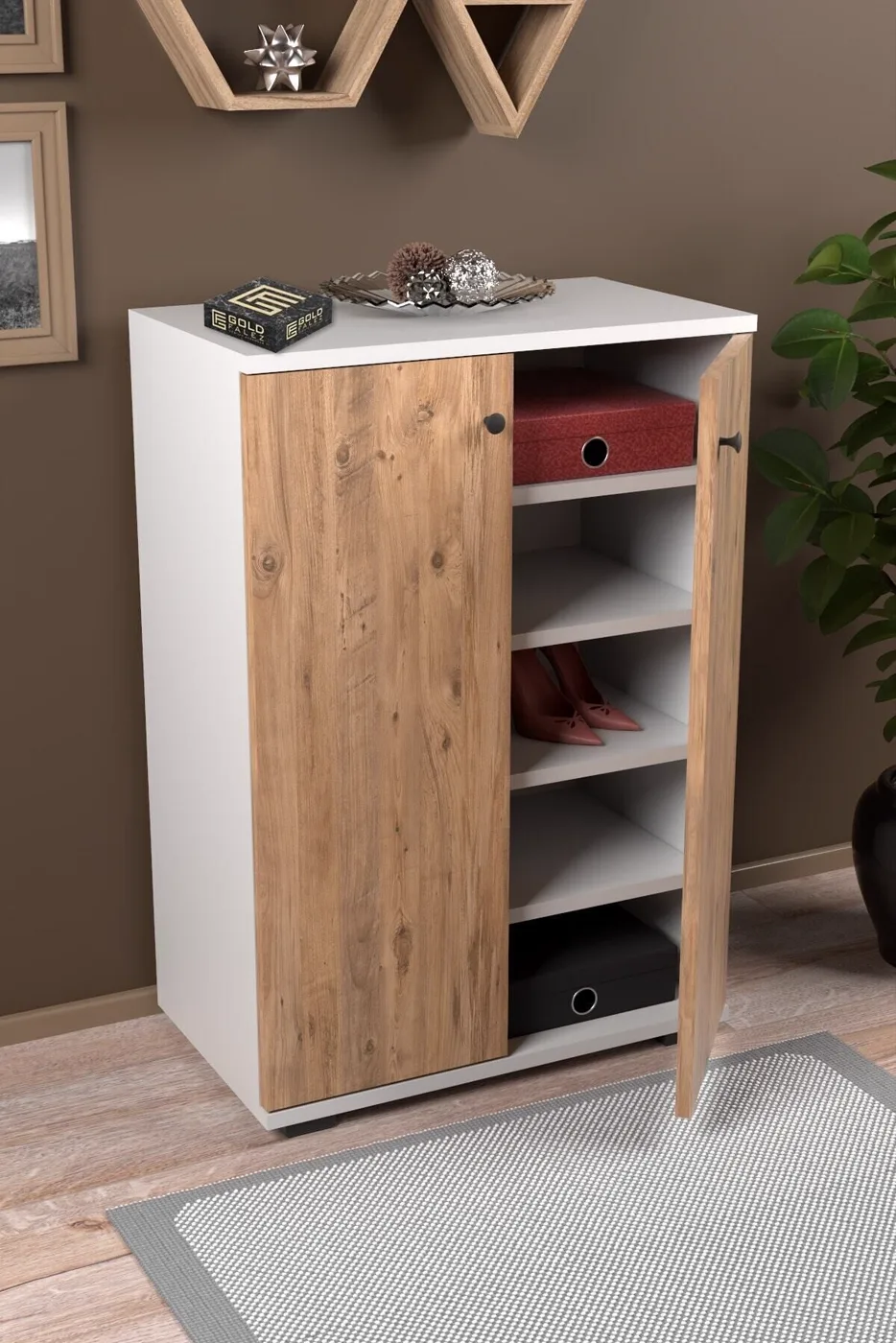 MD Door Shoe Cabinet Pine White 86 cm