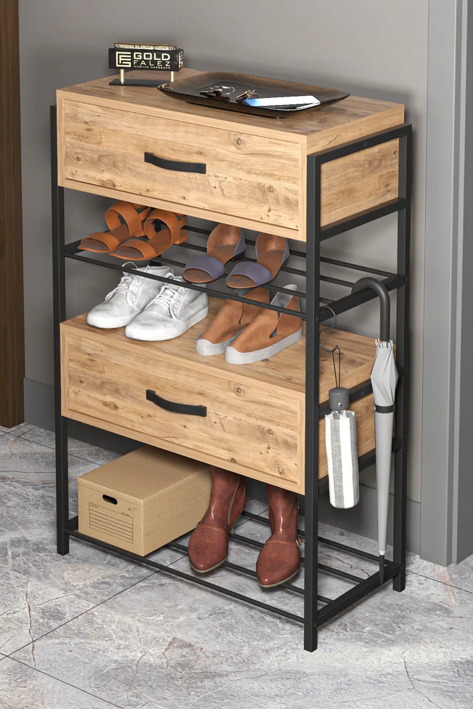 MD Wooden Shoe Cabinet with Doors, Brown