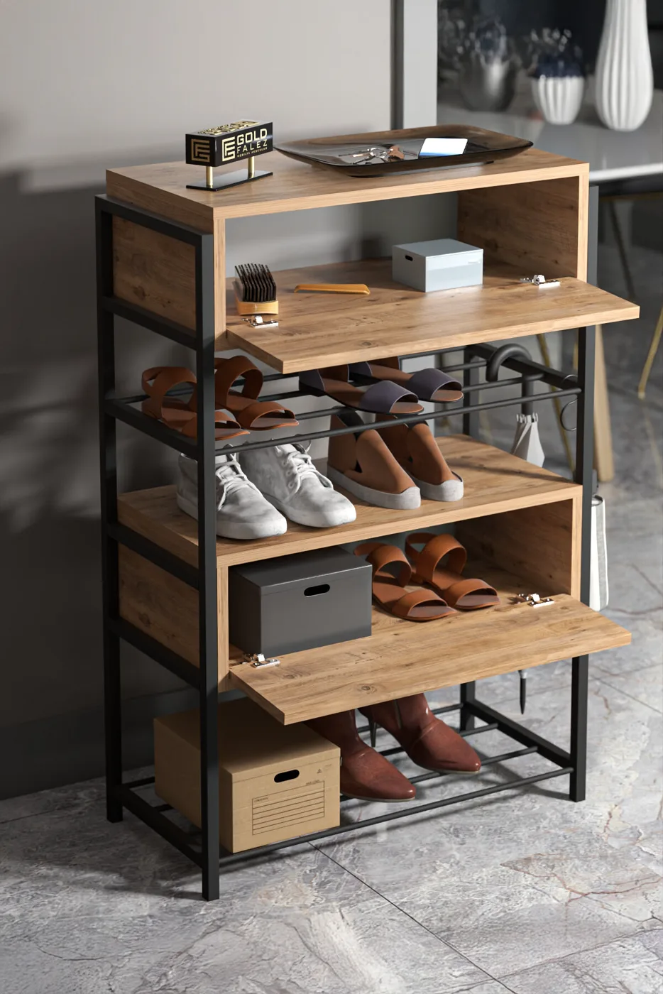 MD Wooden Shoe Cabinet with Doors, Brown