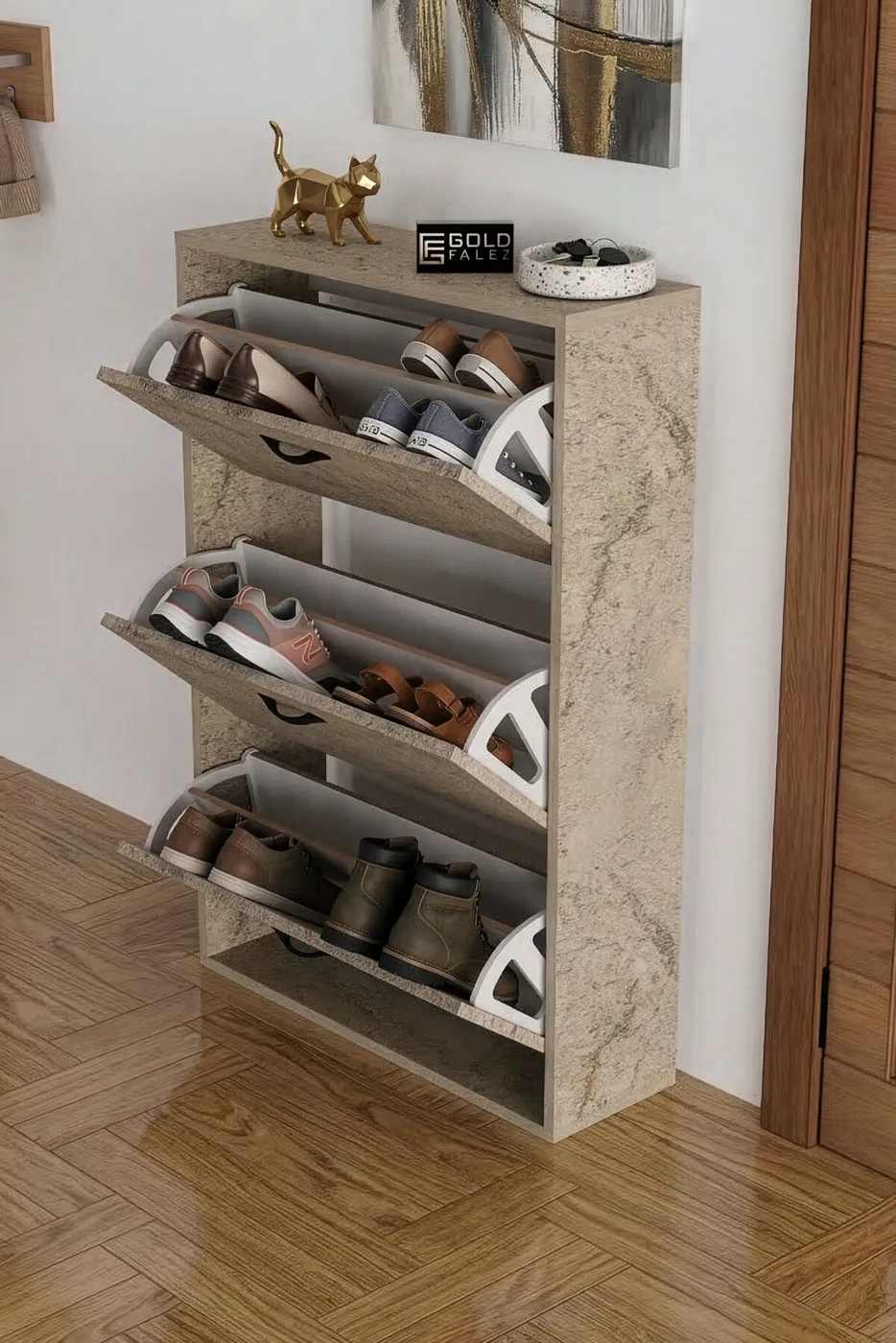 MD Drop-Down Door Shoe Cabinet Ecru 74 cm