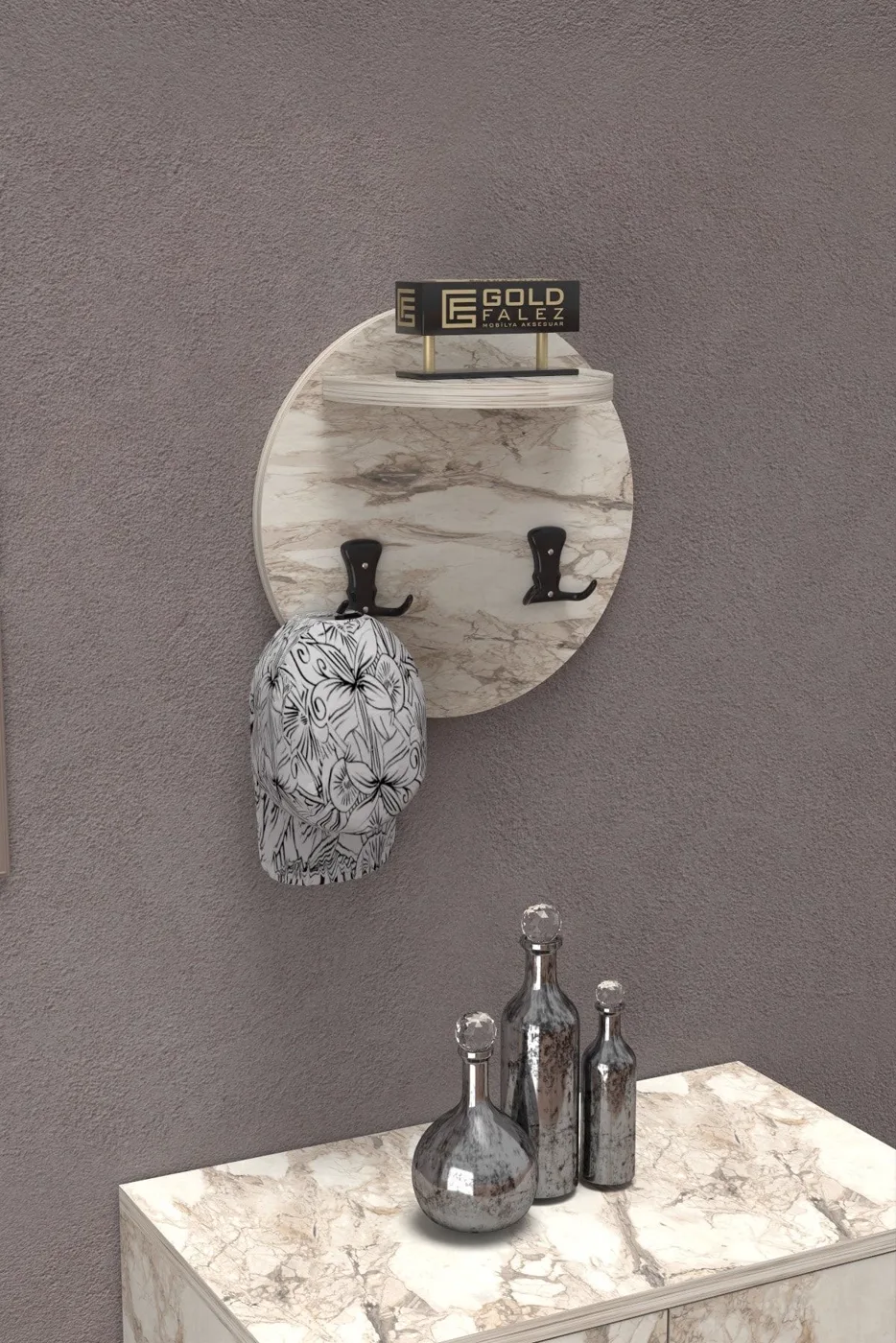 Ilkal Wall Hanger White Marble-effect