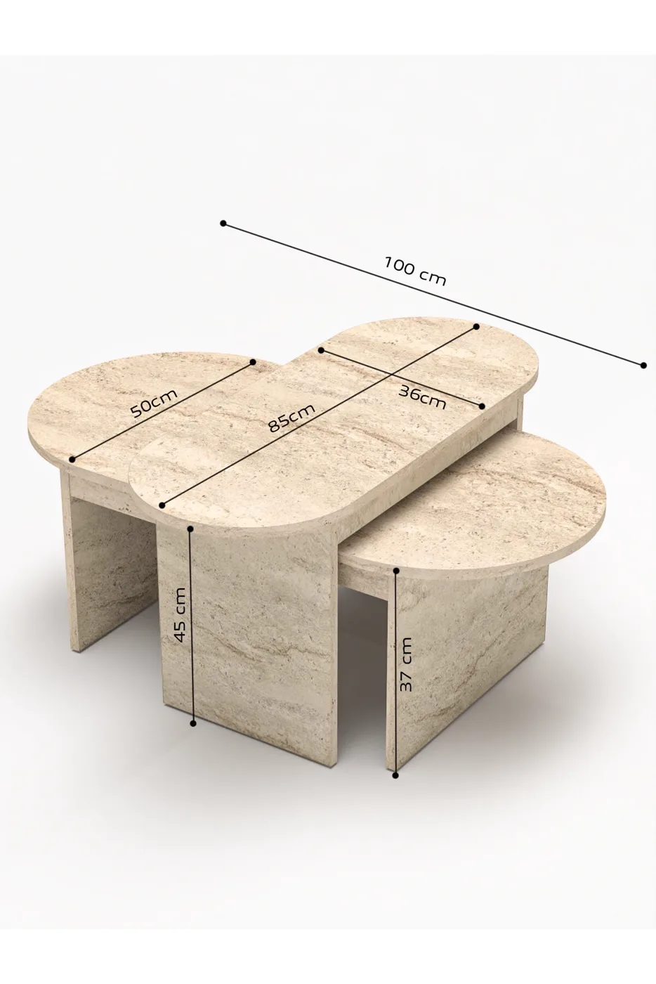 MD Setro 2-Piece Travertine Ecru Coffee Table Set