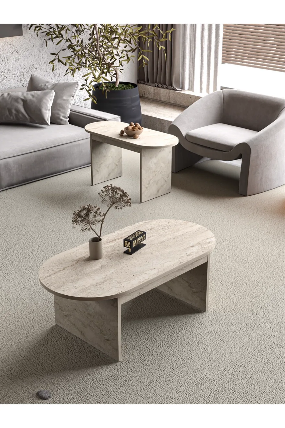 MD Setro 2-Piece Travertine Ecru Coffee Table Set