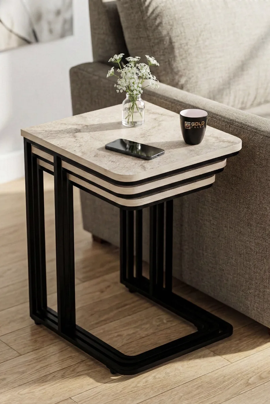 MD Wheeled C Nesting Table Ecru 3-Piece