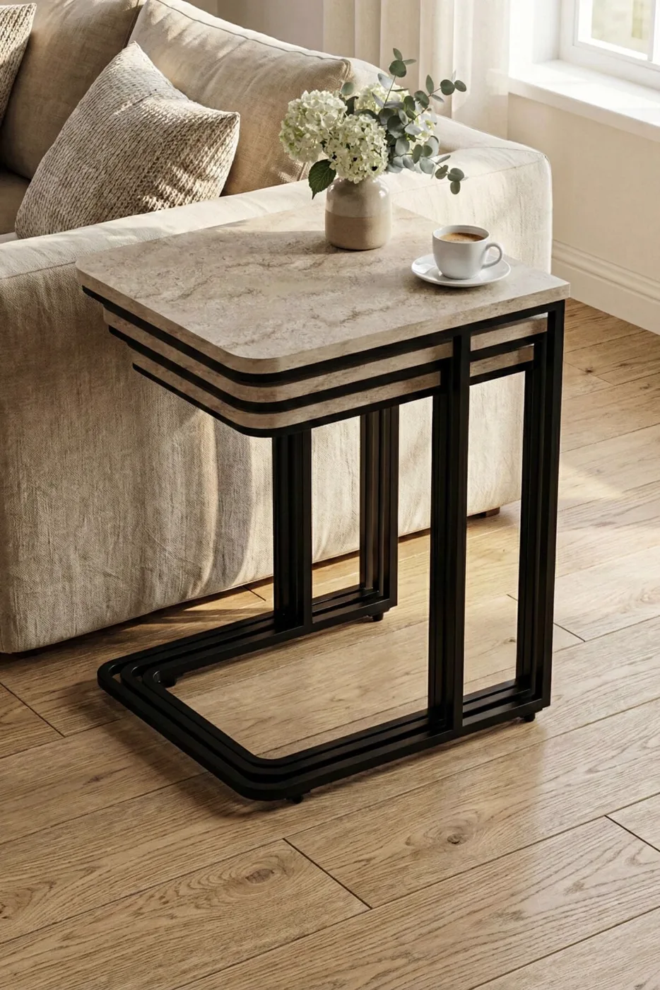 MD Wheeled C Nesting Table Ecru 3-Piece