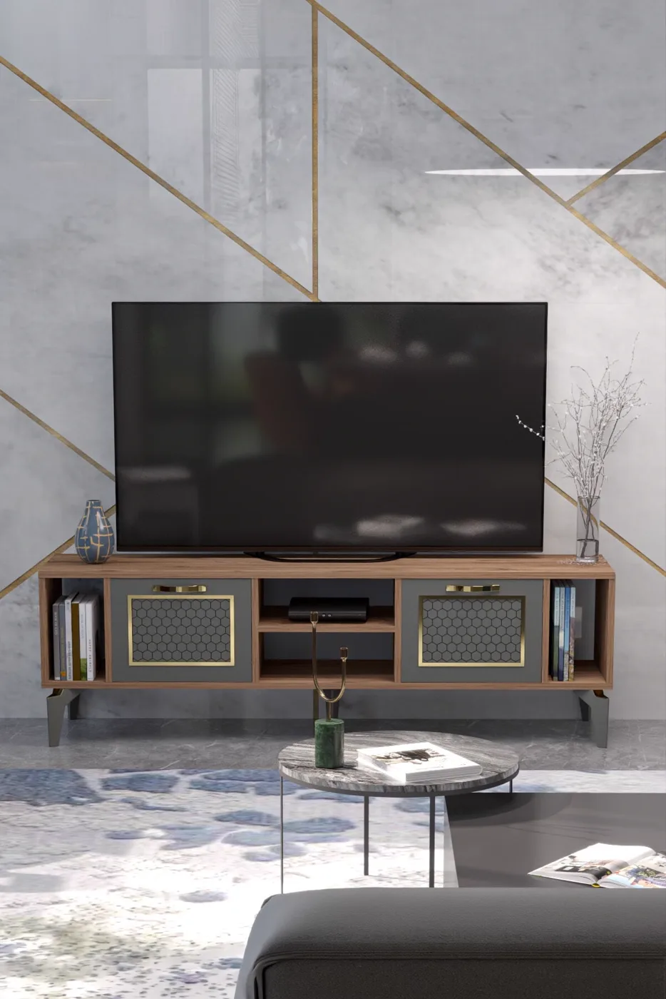 MD Linya Gold TV Unit Coffee