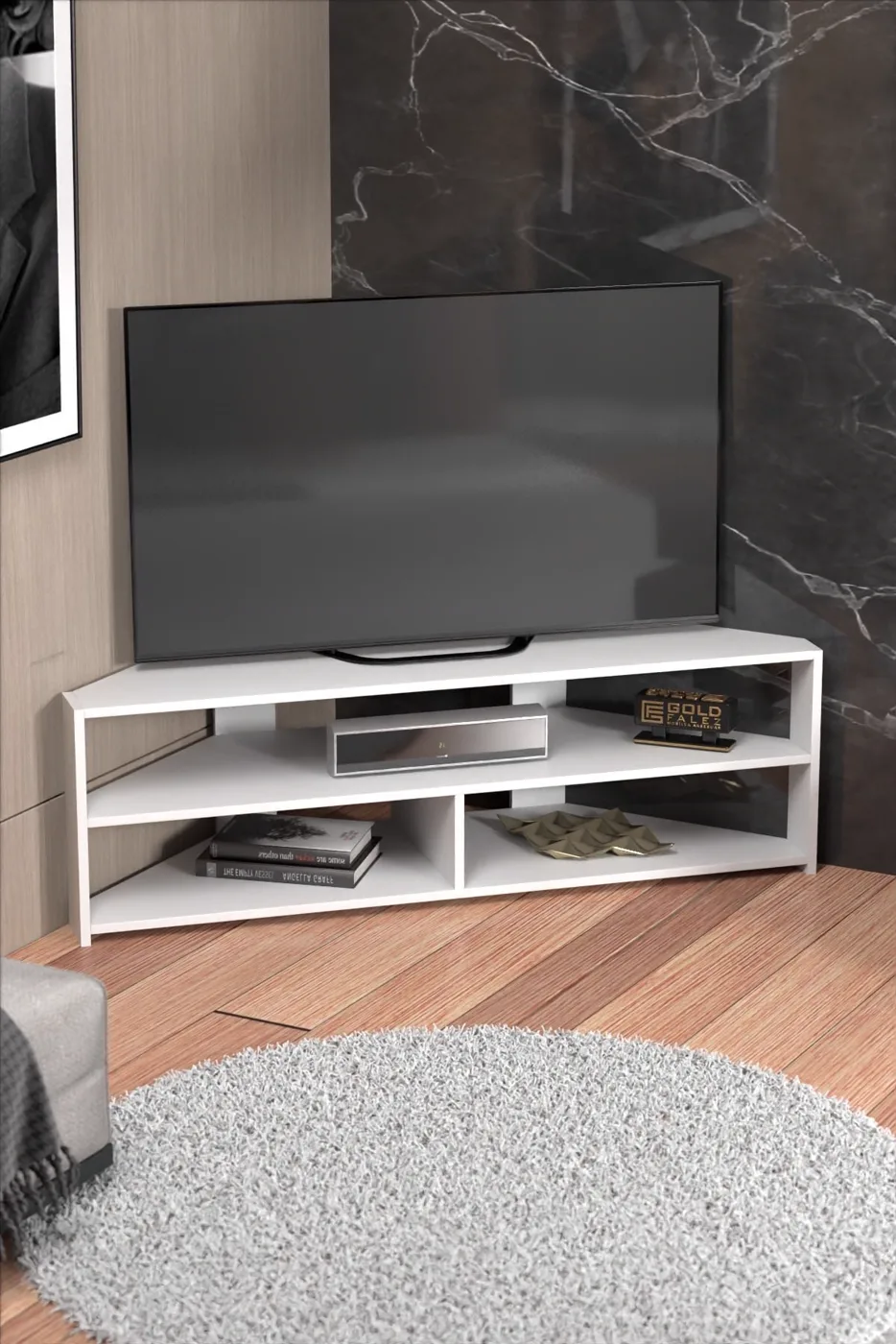 MD Corner TV Unit White 140 cm