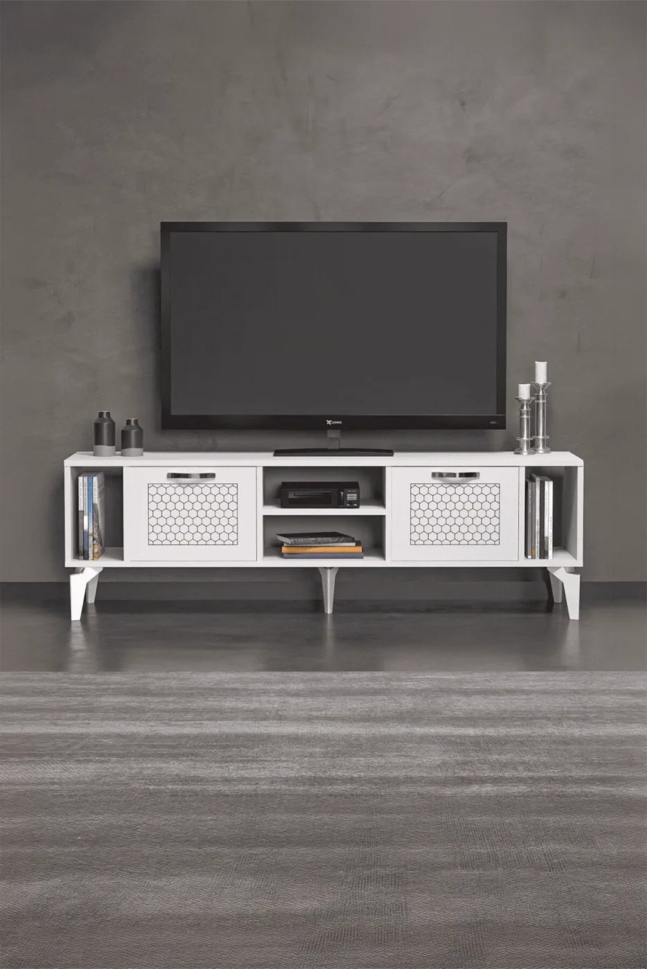MD Linya Silver TV Unit White