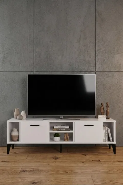MD Linya TV Table Melamine-faced Chipboard White 160x35 cm