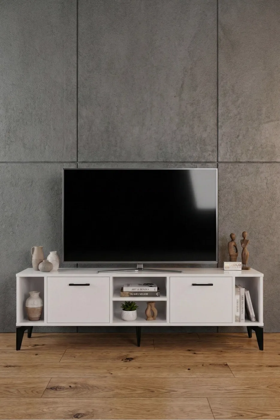 MD Linya TV Table Melamine-faced Chipboard White 160x35 cm