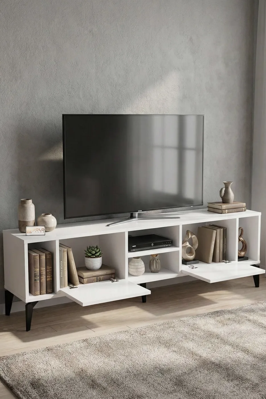 MD Linya TV Table Melamine-faced Chipboard White 160x35 cm