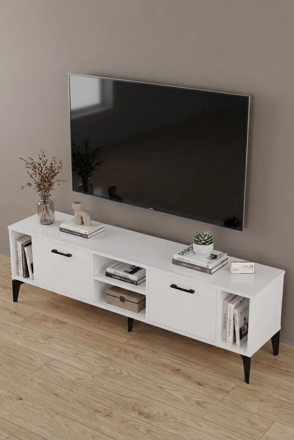MD Linya TV Table Melamine-faced Chipboard White 160x35 cm