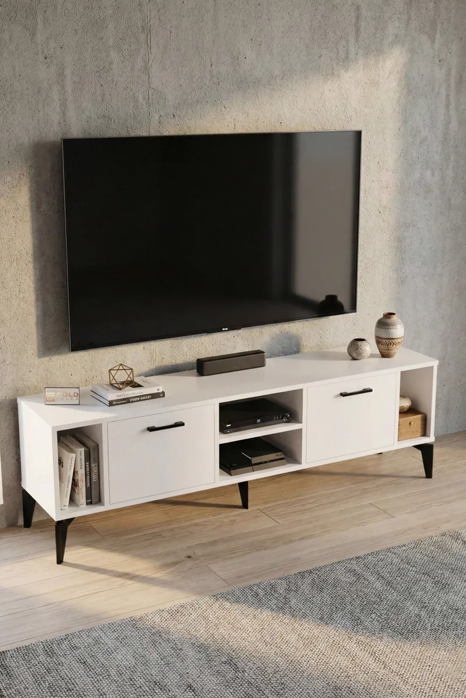 MD Linya TV Table Melamine-faced Chipboard White 160x35 cm