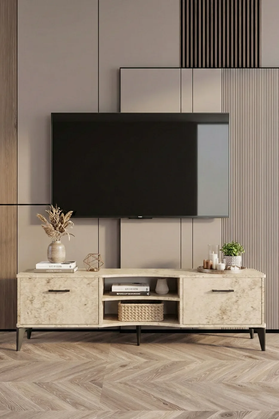 MD Vera TV Table Melamine-faced Chipboard Ecru 160x35