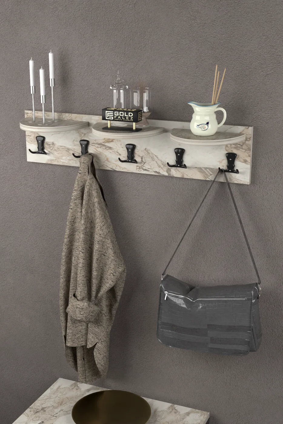 MD Efes White Scandinavian Wall-Mounted Coat Rack
