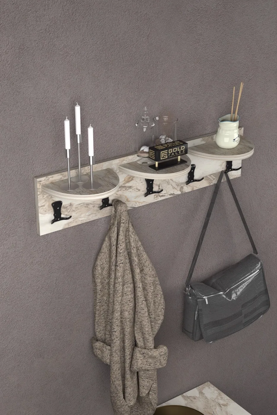 Ilkal 5-Hook Efes White Wall-Mounted Coat Rack 80 cm
