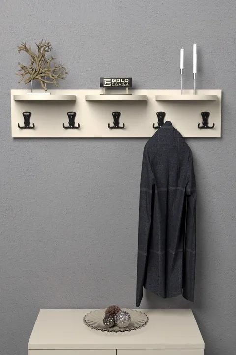 Ilkal Wall Hanger with Upper Shelves Beige 80 cm