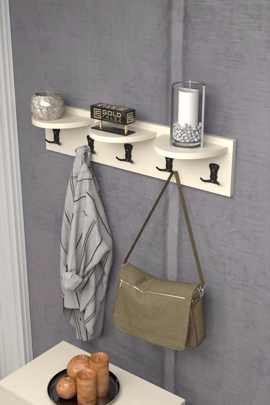 Ilkal Wall Hanger with Upper Shelves Beige 80 cm