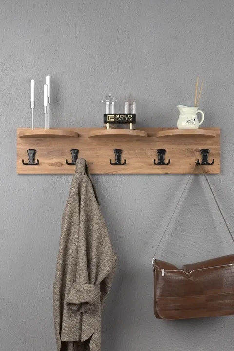 Ilkal 5-Hook Walnut Brown Wall-Mounted Coat Rack 80 cm