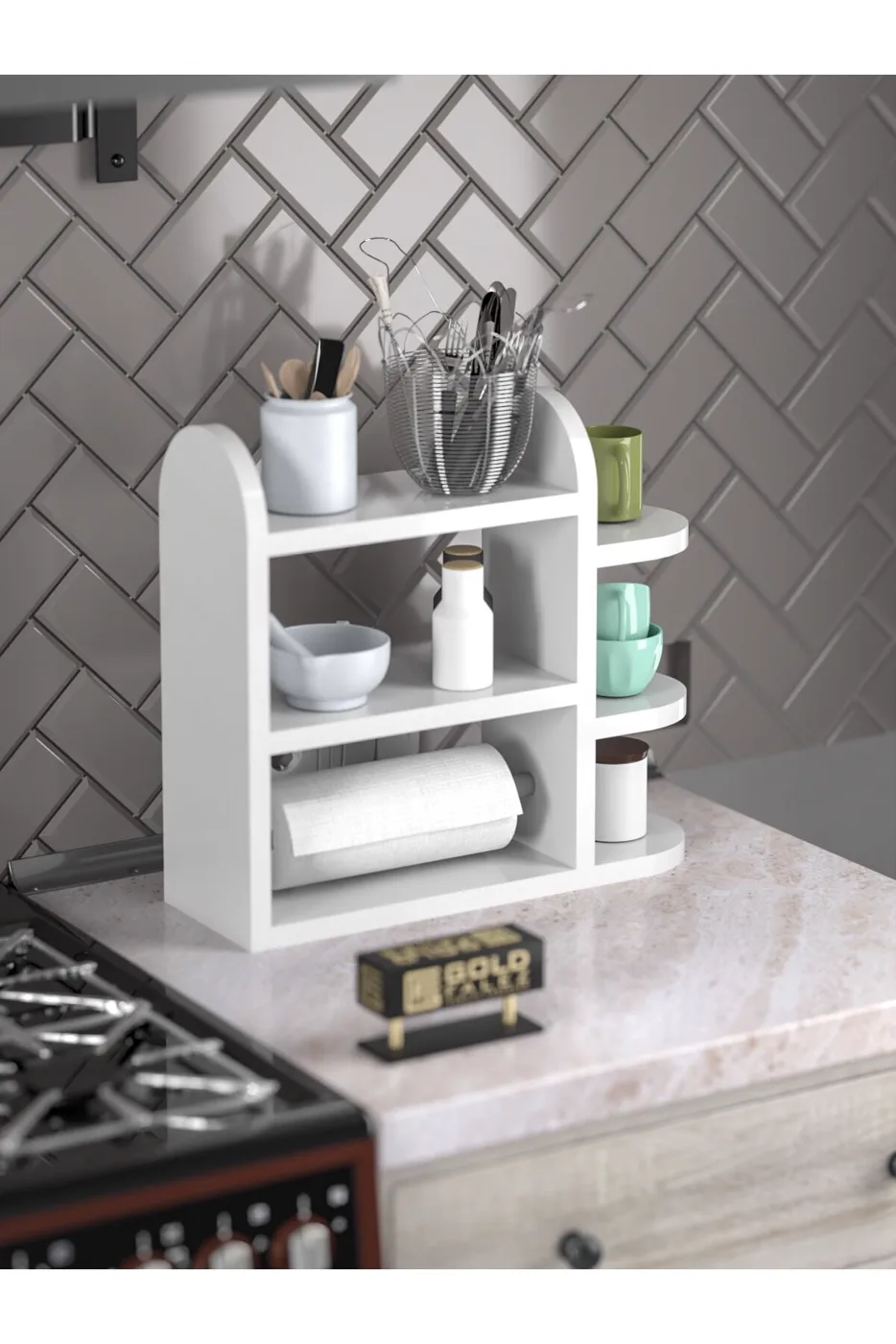 MD Spice Rack and Towel Rail Shelf White