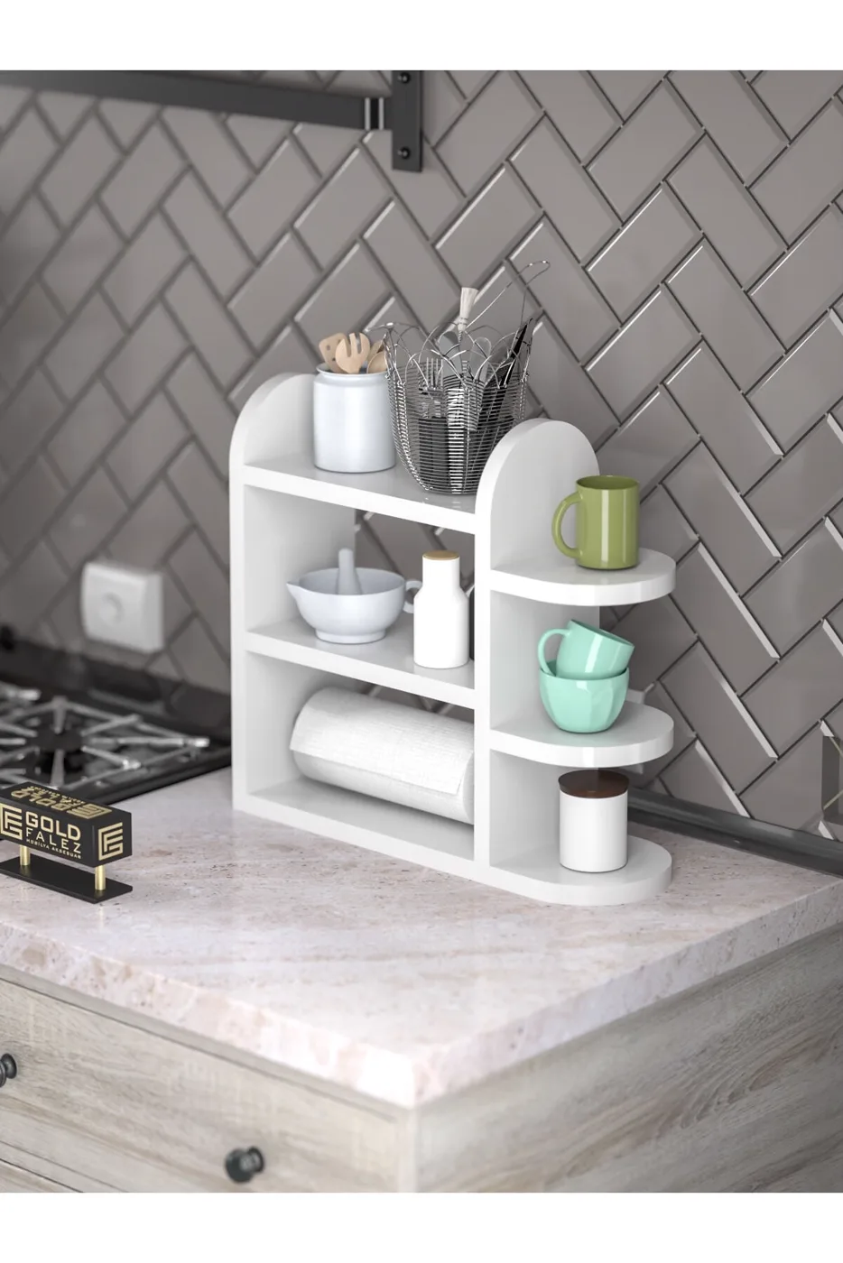 MD Spice Rack and Towel Rail Shelf White