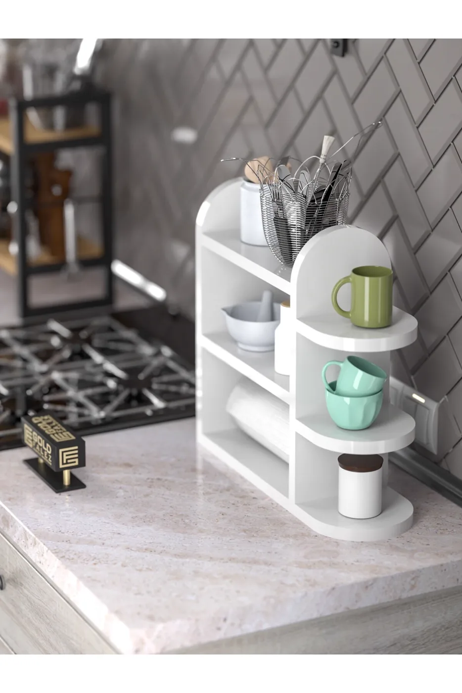 MD Spice Rack and Towel Rail Shelf White