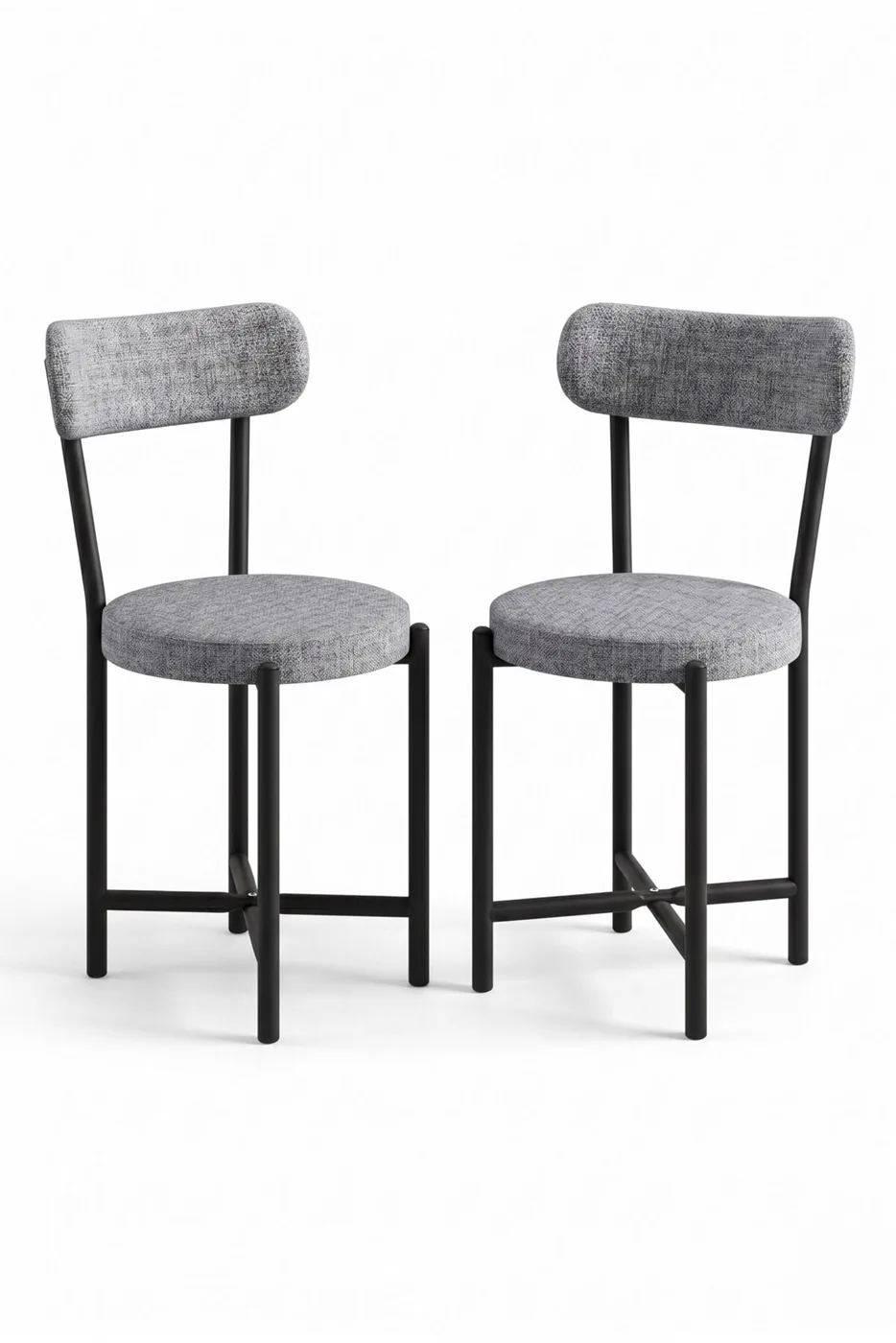 Teddy 9812 Chair 2-Piece Linen Fabric Metal Legs Modern Kitchen Chair Cafe Balcony Office Grey