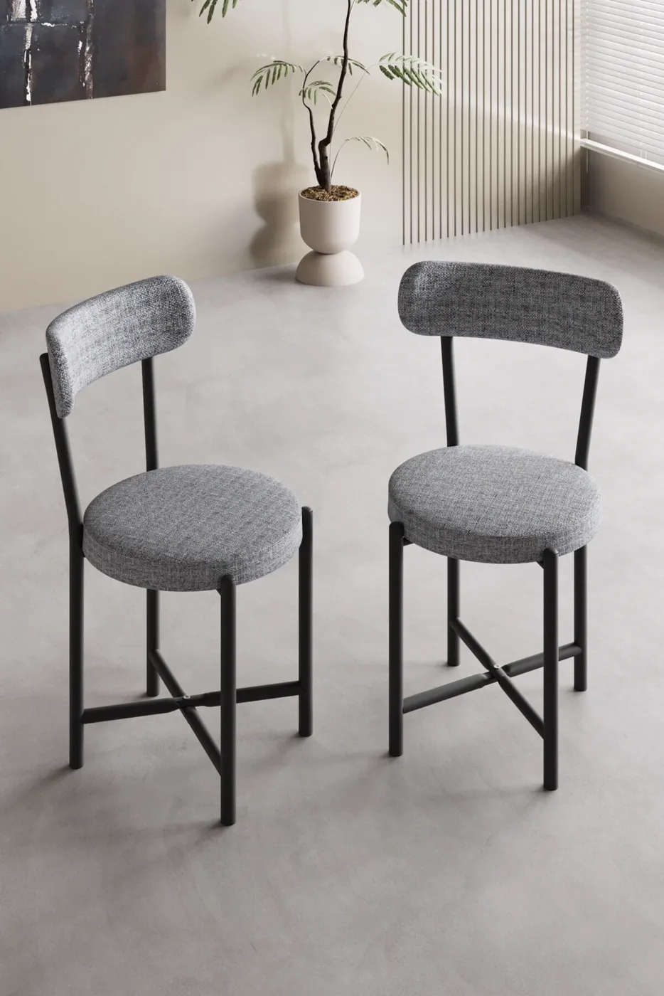 Teddy 9812 Chair 2-Piece Linen Fabric Metal Legs Modern Kitchen Chair Cafe Balcony Office Grey