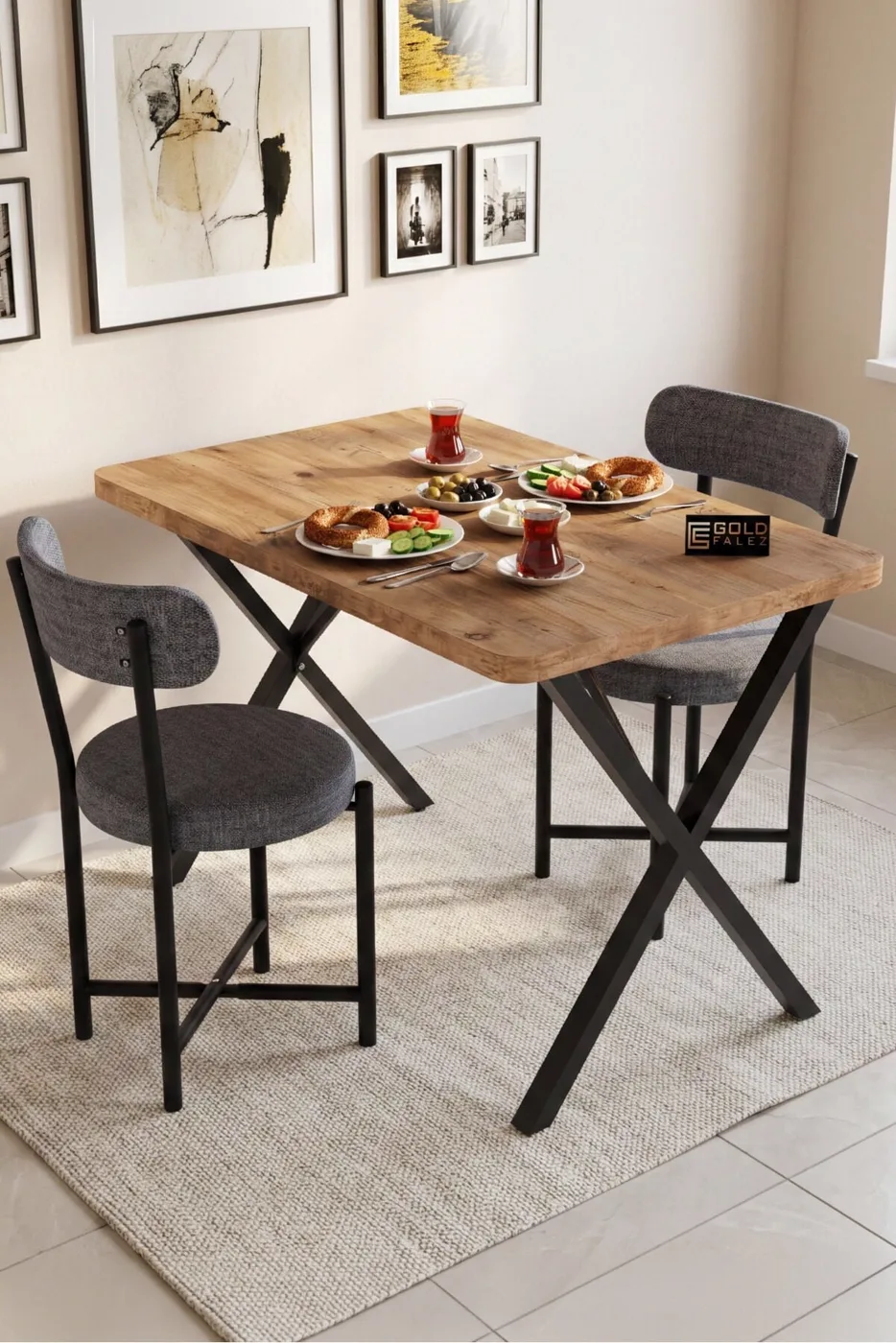 Teddy 9812 Chair 2-Piece Linen Fabric Metal Legs Modern Kitchen Chair Cafe Balcony Office Grey