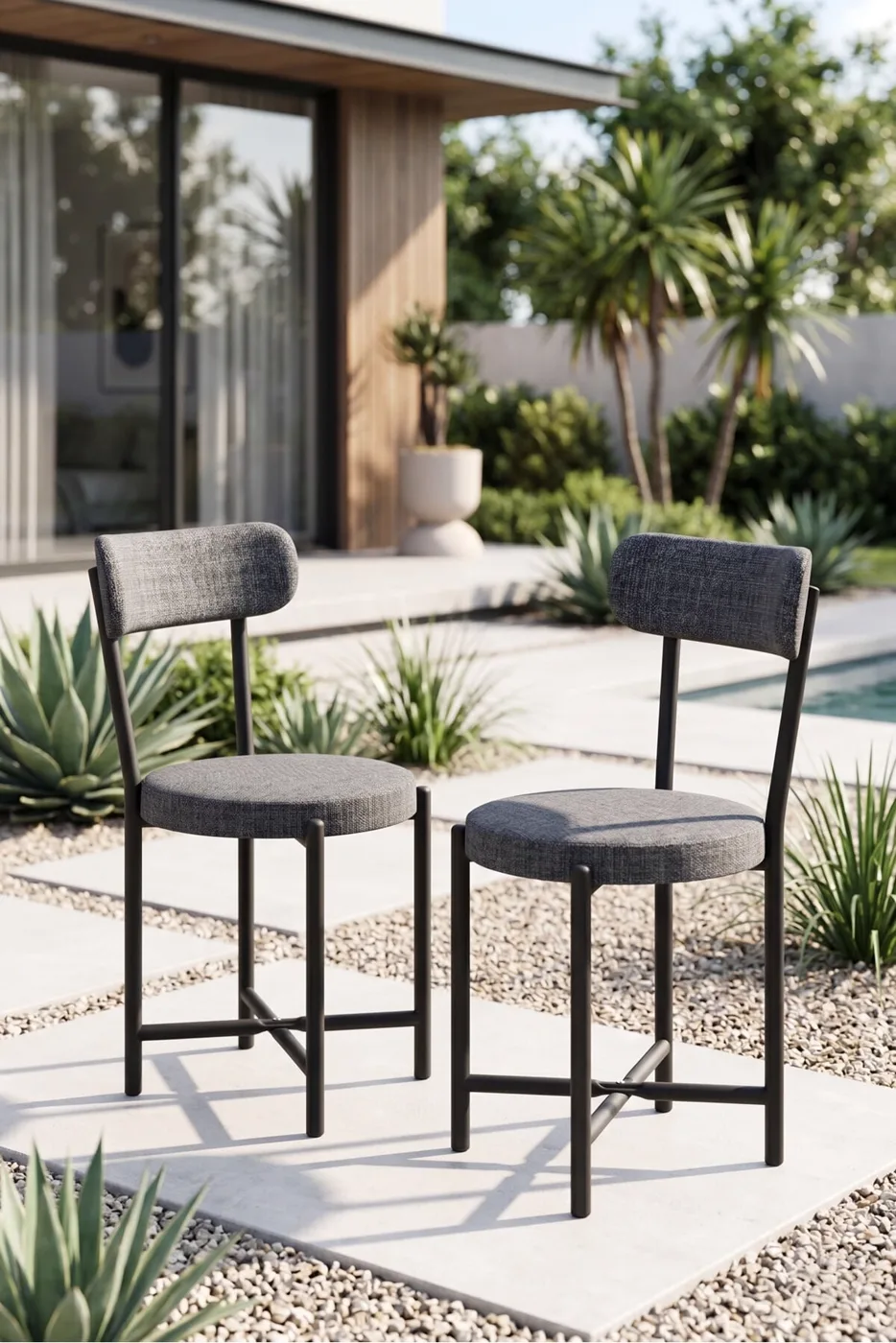 Teddy 9813 Chair 2-Piece Linen Fabric Metal Legs Modern Kitchen Chair Cafe Balcony Office Anthracite