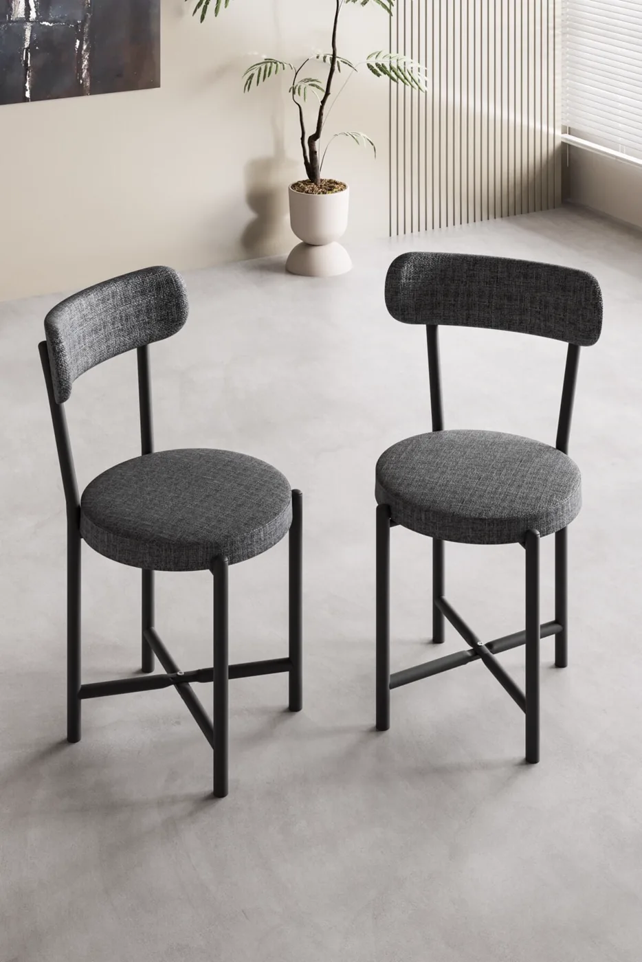 Teddy 9813 Chair 2-Piece Linen Fabric Metal Legs Modern Kitchen Chair Cafe Balcony Office Anthracite