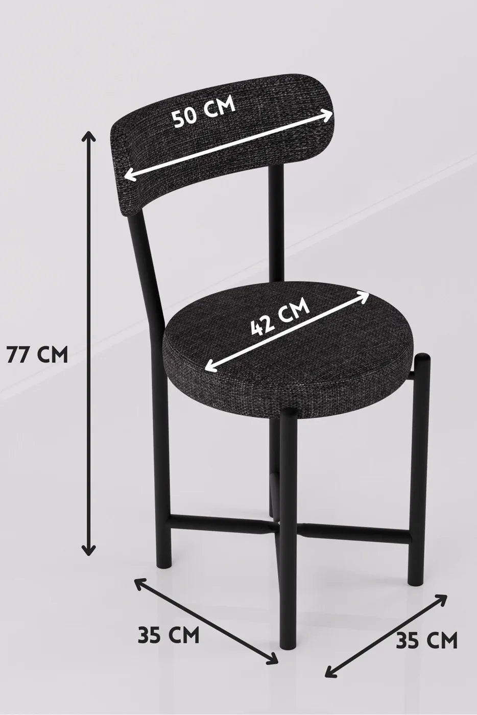 Teddy 9813 Chair 2-Piece Linen Fabric Metal Legs Modern Kitchen Chair Cafe Balcony Office Anthracite