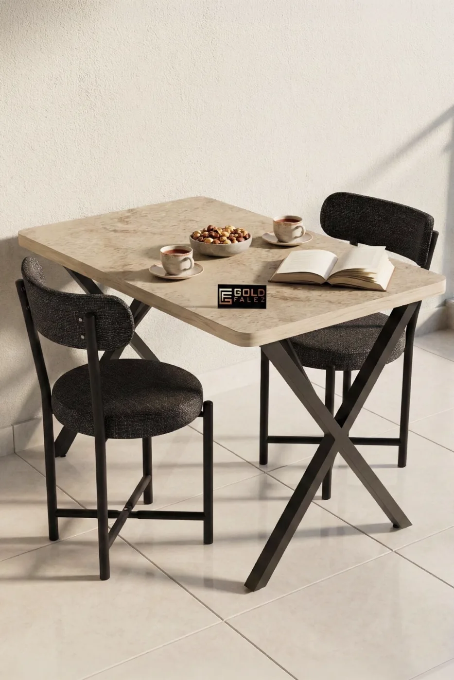 Teddy 9813 Chair 2-Piece Linen Fabric Metal Legs Modern Kitchen Chair Cafe Balcony Office Anthracite