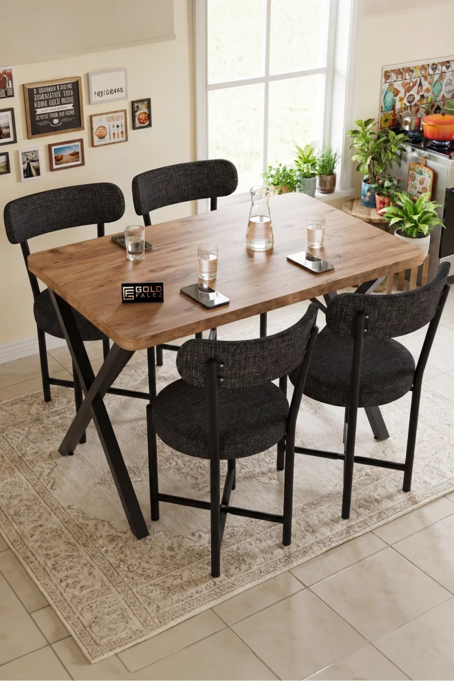 Teddy 9813 Chair 2-Piece Linen Fabric Metal Legs Modern Kitchen Chair Cafe Balcony Office Anthracite