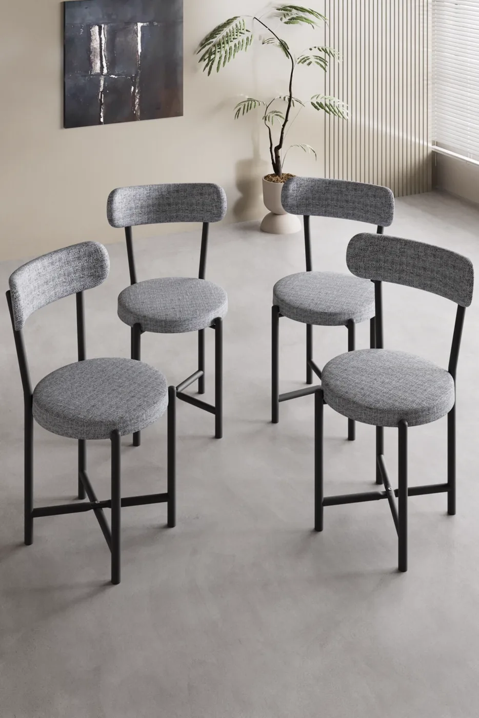 MD Teddy Metal Chair Linen Grey 4-Piece